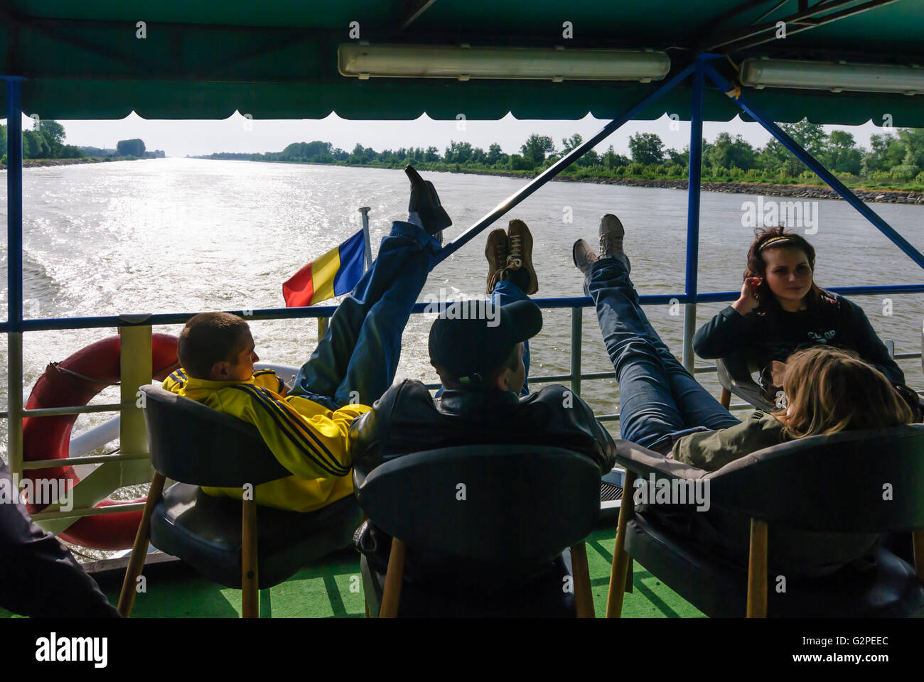 Traghetto nel Delta del Danubio, Romania, Dobrogea, Dobruja, Dobrudscha , Foto Stock
