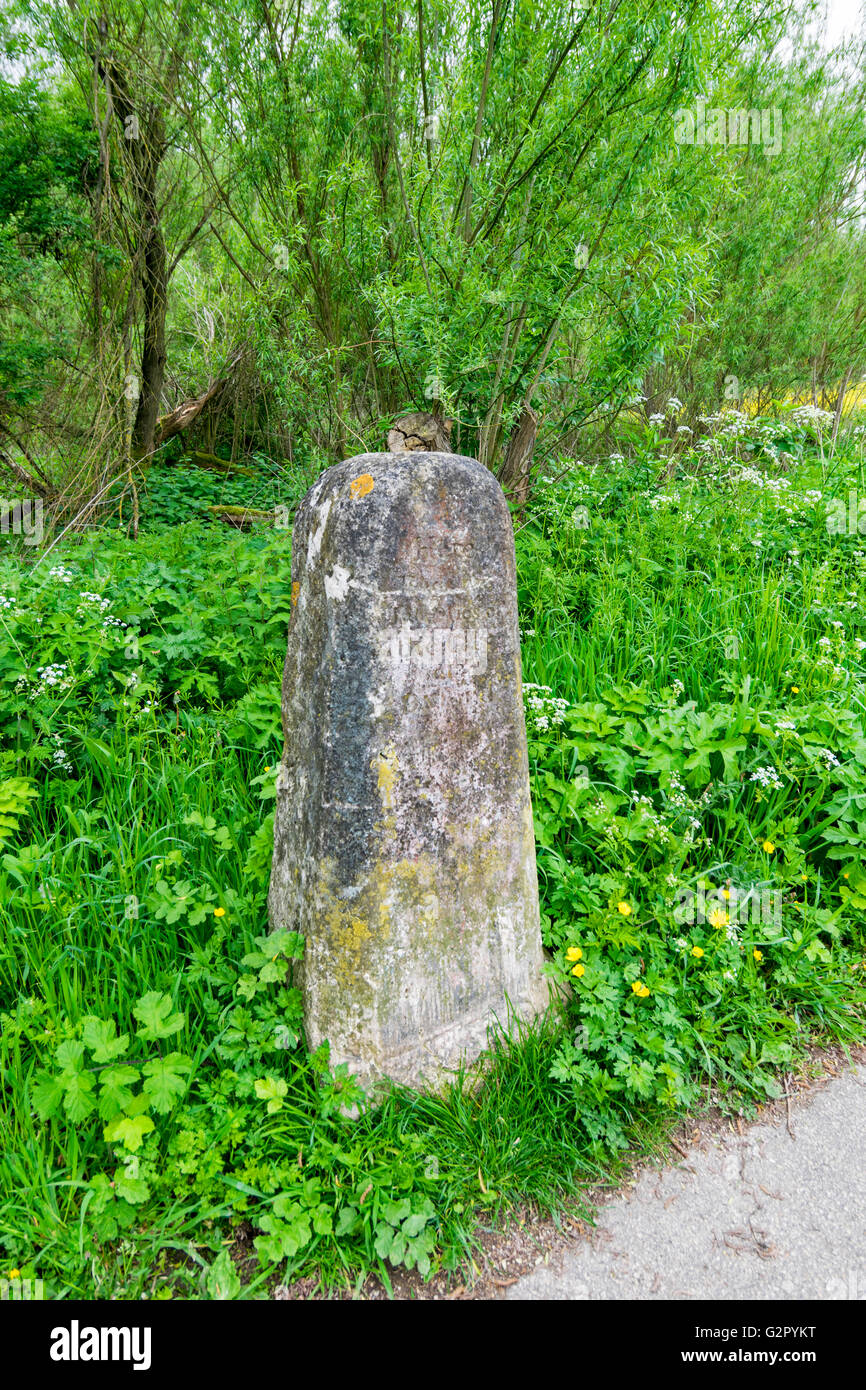 La città di Oxford il pilastro di pietra accanto all'intestino percorso sul fiume Tamigi IN PRIMAVERA Foto Stock