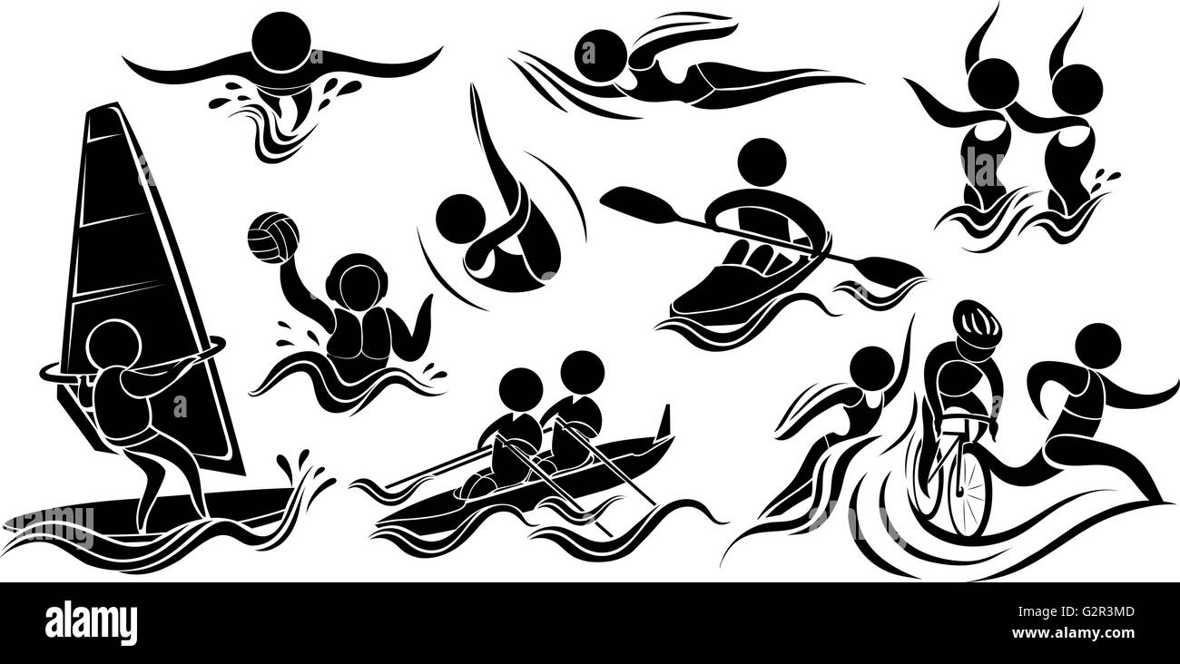 Silhouette di icone per molti sport illustrazione Illustrazione Vettoriale