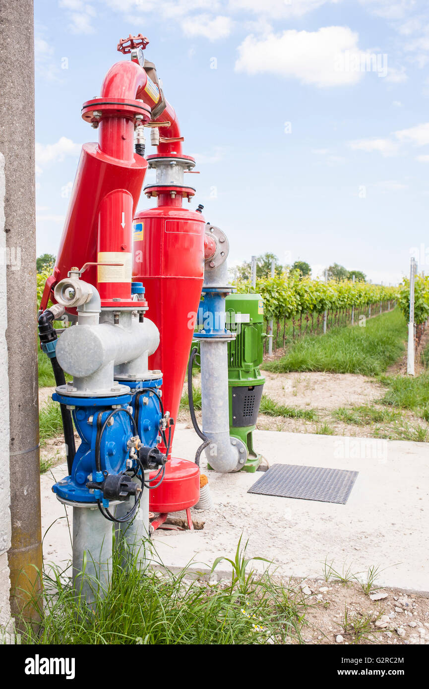 Sistema di pompaggio di acqua di irrigazione per l'agricoltura Foto Stock