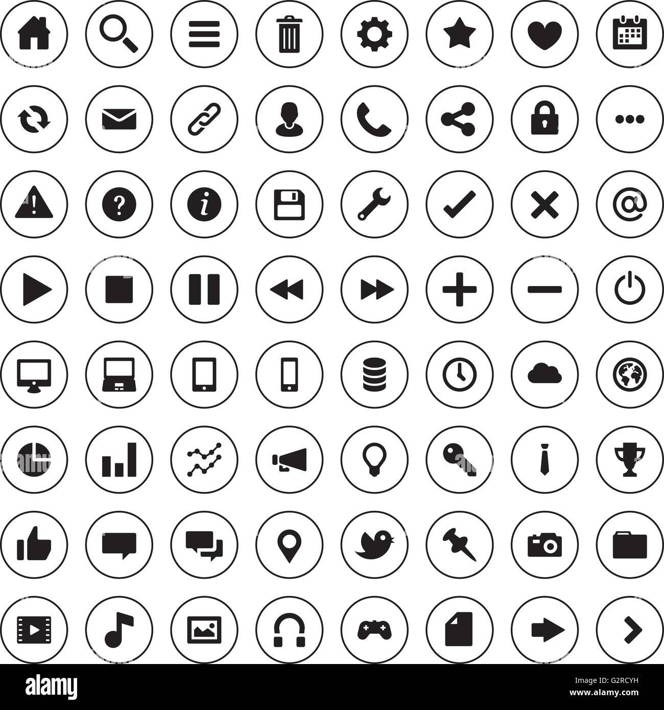 64 circolare piana icone vettoriali per il Web commerciale e sociale Illustrazione Vettoriale