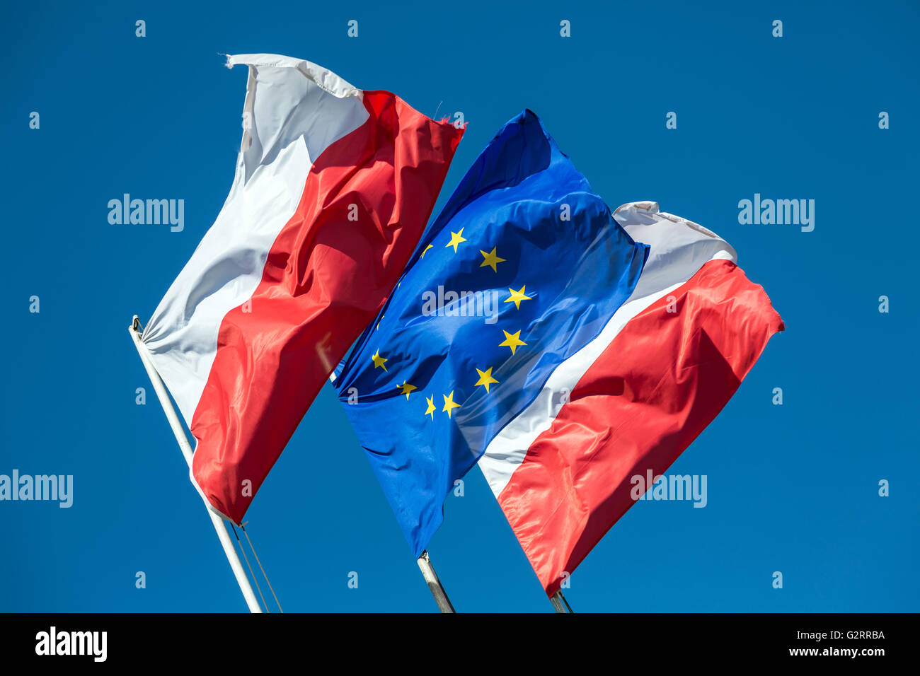 Sopot, Polonia, bandiera UE e bandiere polacche Foto Stock