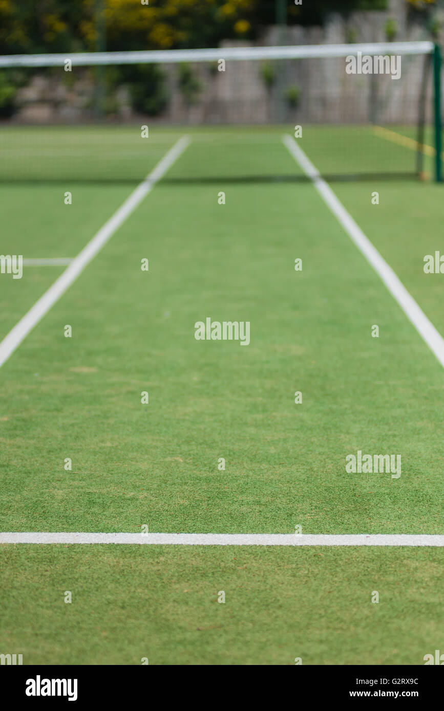 Tracciafile di campo da tennis d'erba che conduce l'occhio Foto Stock