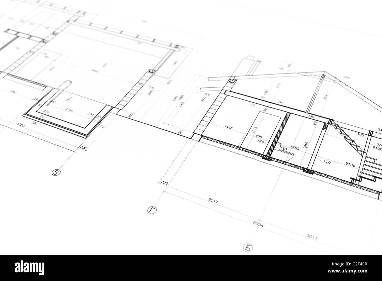 Home costruzione edilizia piano come sfondo. Blueprint Series. Foto Stock