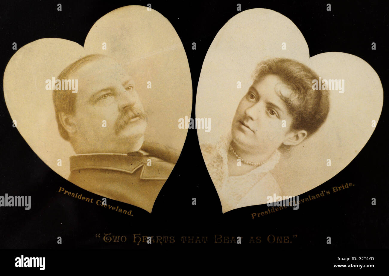 Scheda sentimentale che commemora il presidente Grover Cleveland e la sua sposa Francesca di Folsom nel 1886. Foto Stock