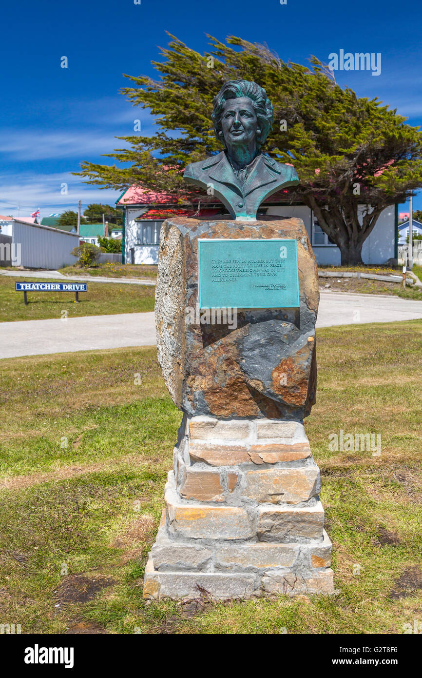 Il monumento a Margaret Thatcher a Stanley, East Falkland, Isole Falkland, British territorio d oltremare. Foto Stock