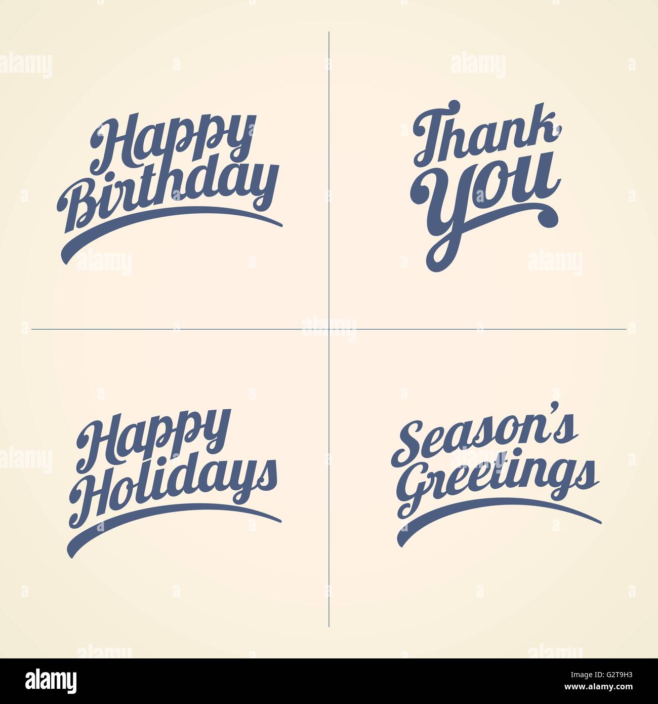 Vettore Buon compleanno, grazie, vacanze felici e stagione Saluto del set di testo. Auguri raccolta di testo. Illustrazione Vettoriale