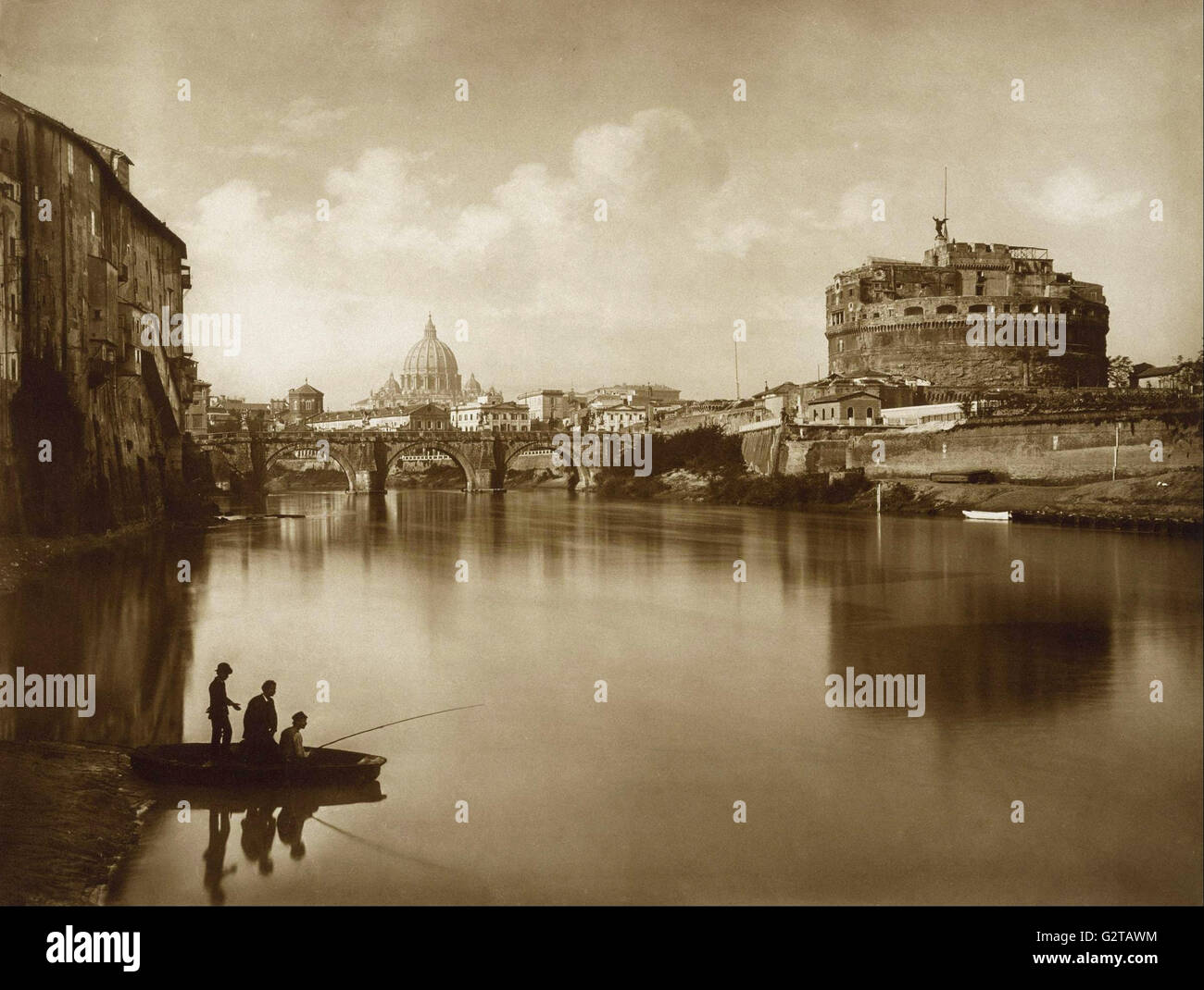 Attribuito a James Anderson (pseudonimo di Isacco Atkinson) - Vista del Tevere, con Castle - Foto Stock
