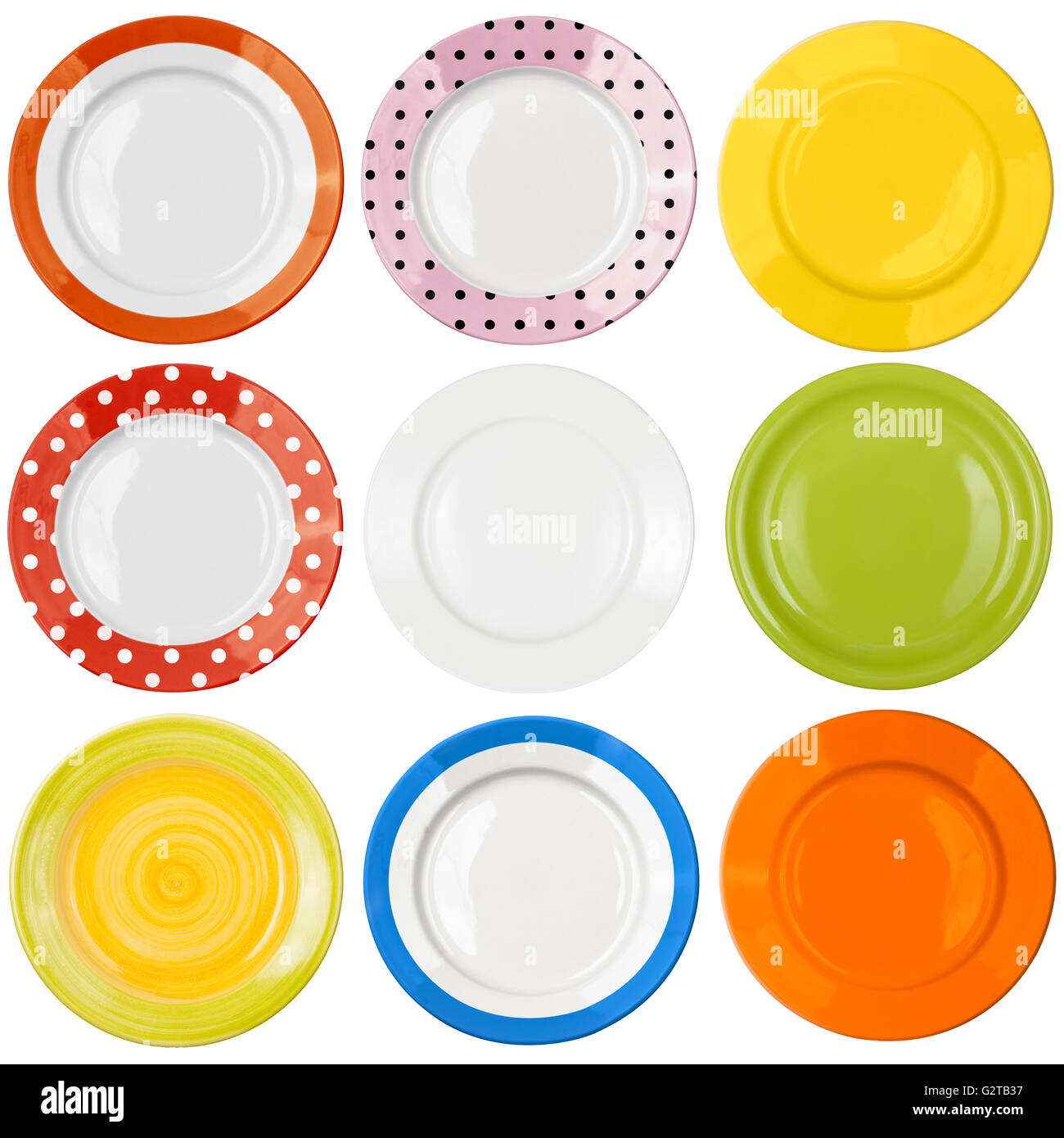 Piastre o piatti top visualizza set isolato Foto Stock