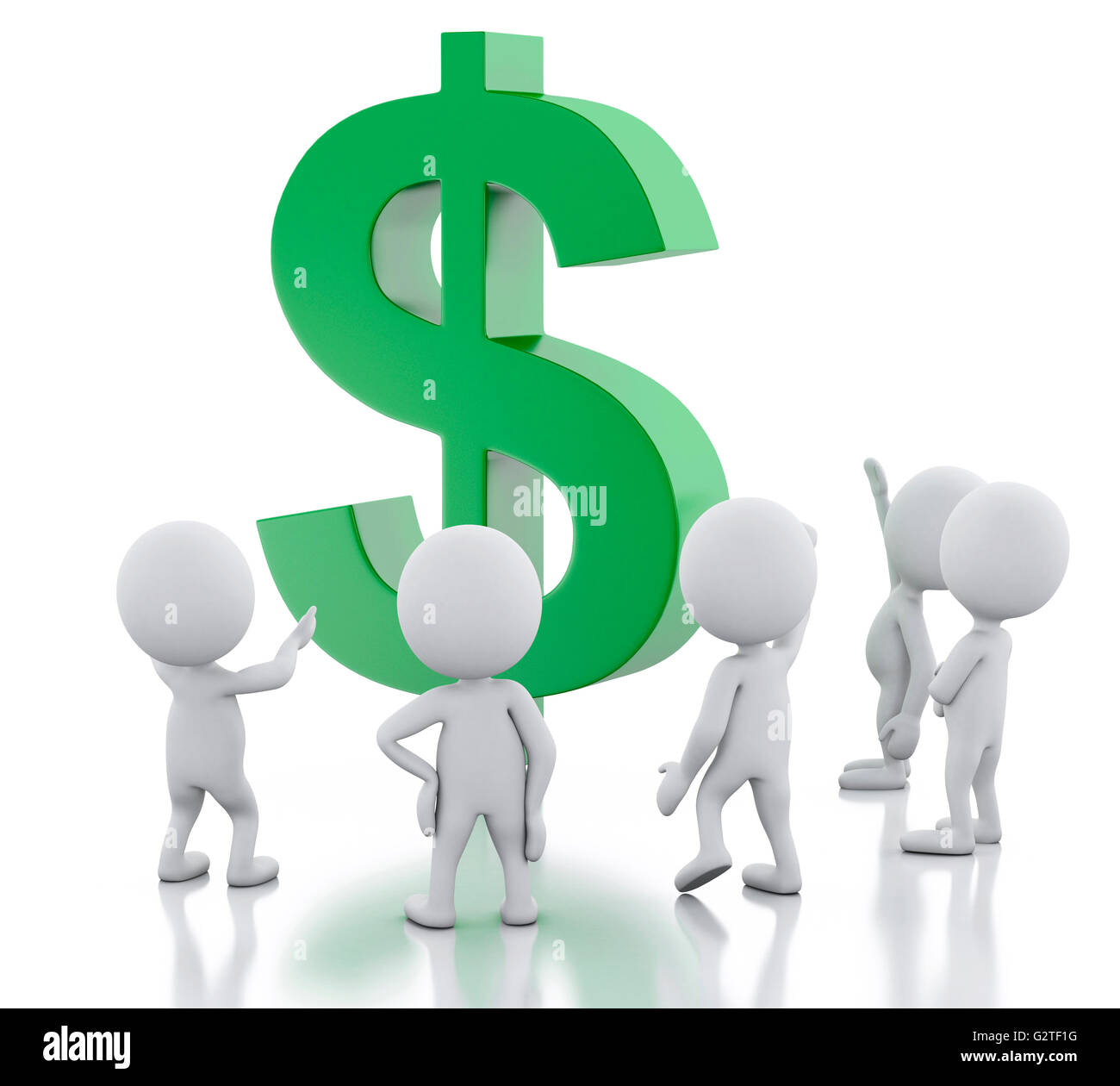 3D renderer immagine. La gente bianca e il simbolo del dollaro. Il concetto di business. Isolato sullo sfondo bianco. Foto Stock