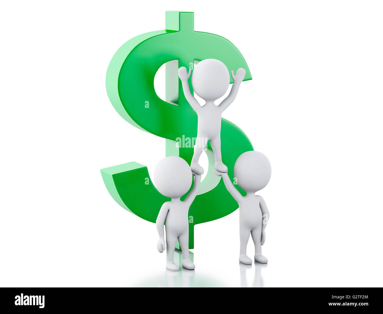 3D renderer immagine. La gente bianca e il simbolo del dollaro. Il concetto di business. Isolato sullo sfondo bianco. Foto Stock