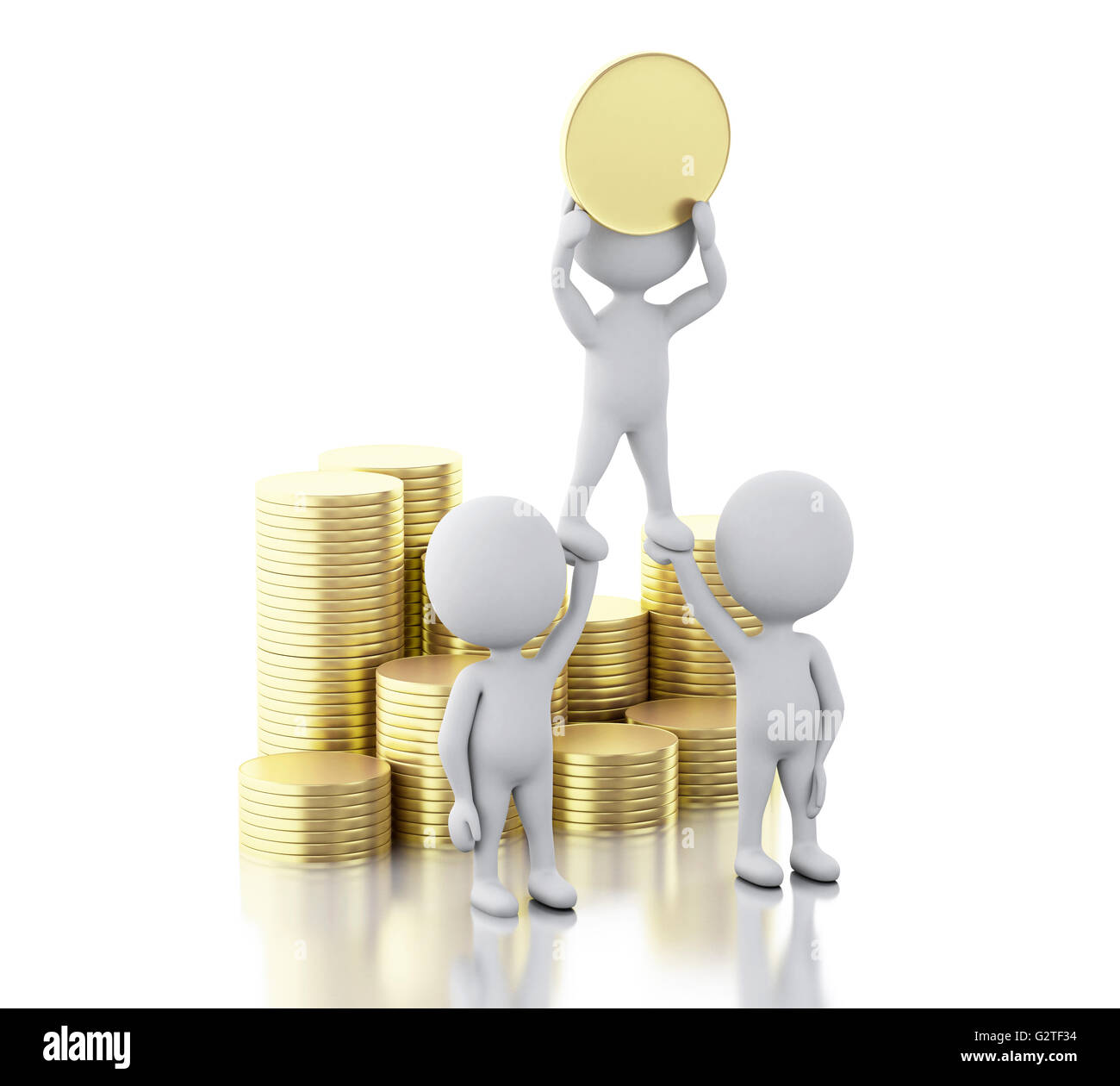 3D renderer immagine. La gente bianca con il denaro. Il successo e il concetto di affari. Isolato sullo sfondo bianco. Foto Stock