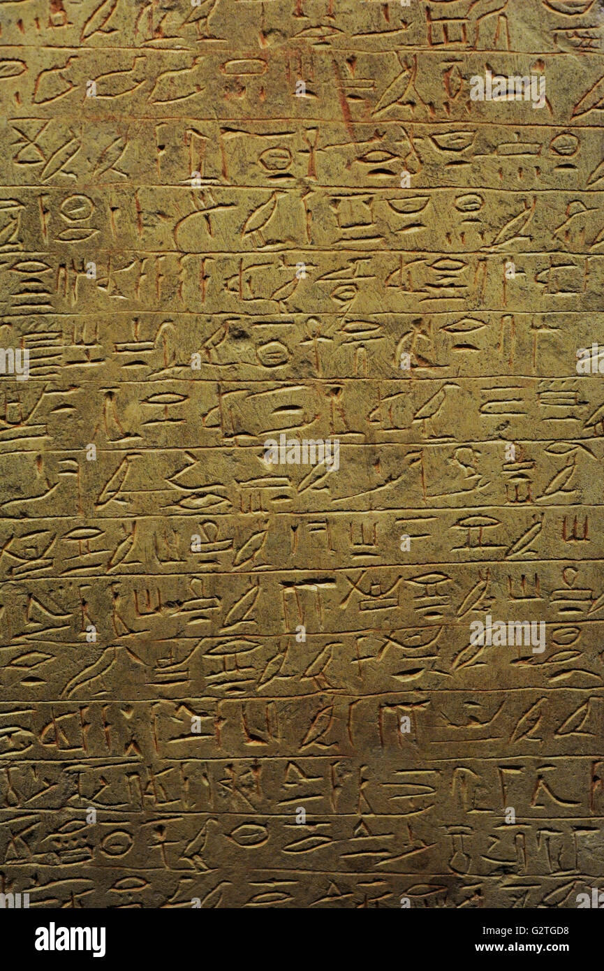 Dettaglio di geroglifici egiziani. Registrazione carattere rituale. Lo stato Museo Hermitage. San Pietroburgo. La Russia. Foto Stock