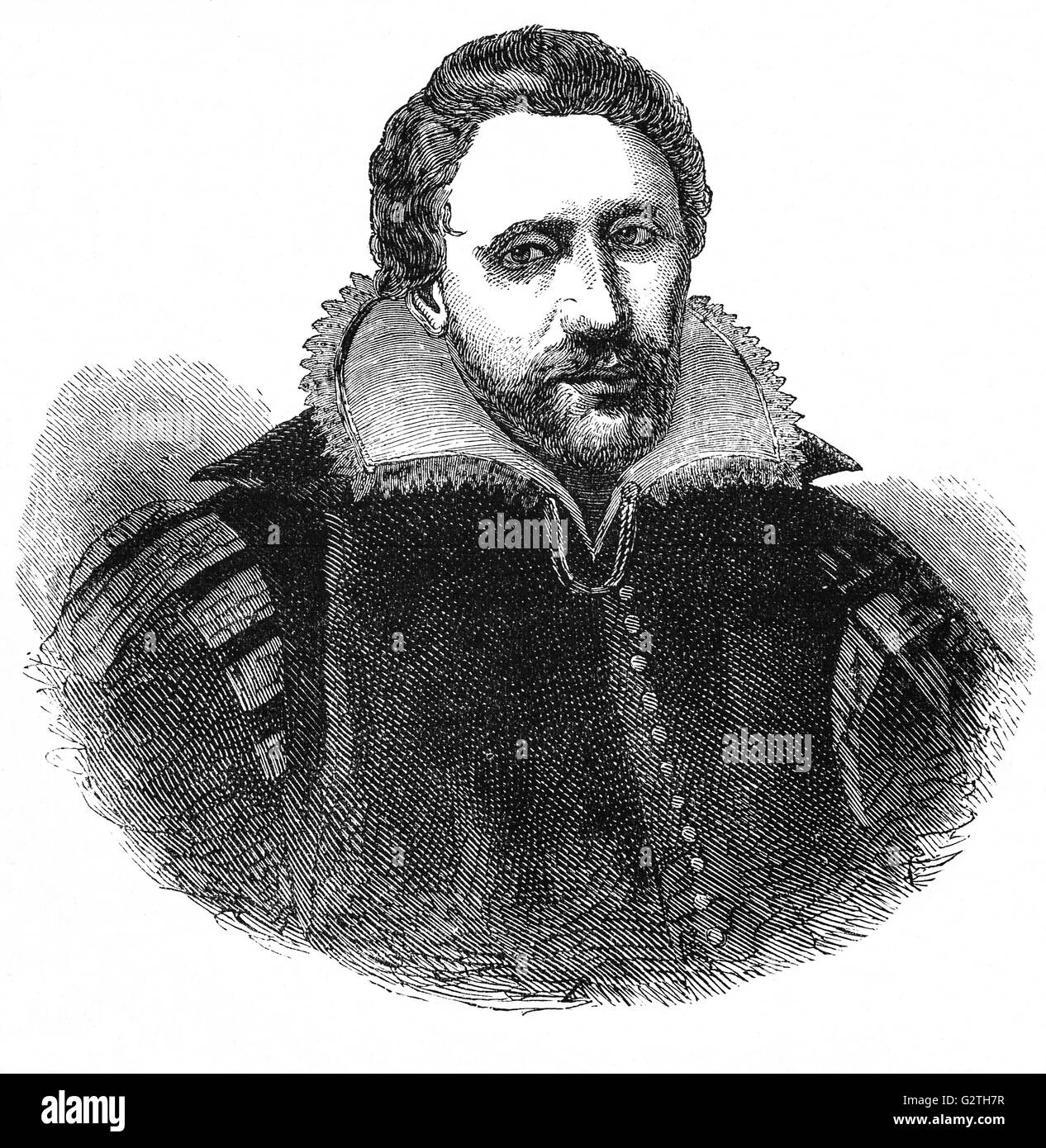 Benjamin 'Ben' Jonson, poeta inglese Laureate, drammaturgo e attore e critico letterario del XVII secolo Foto Stock