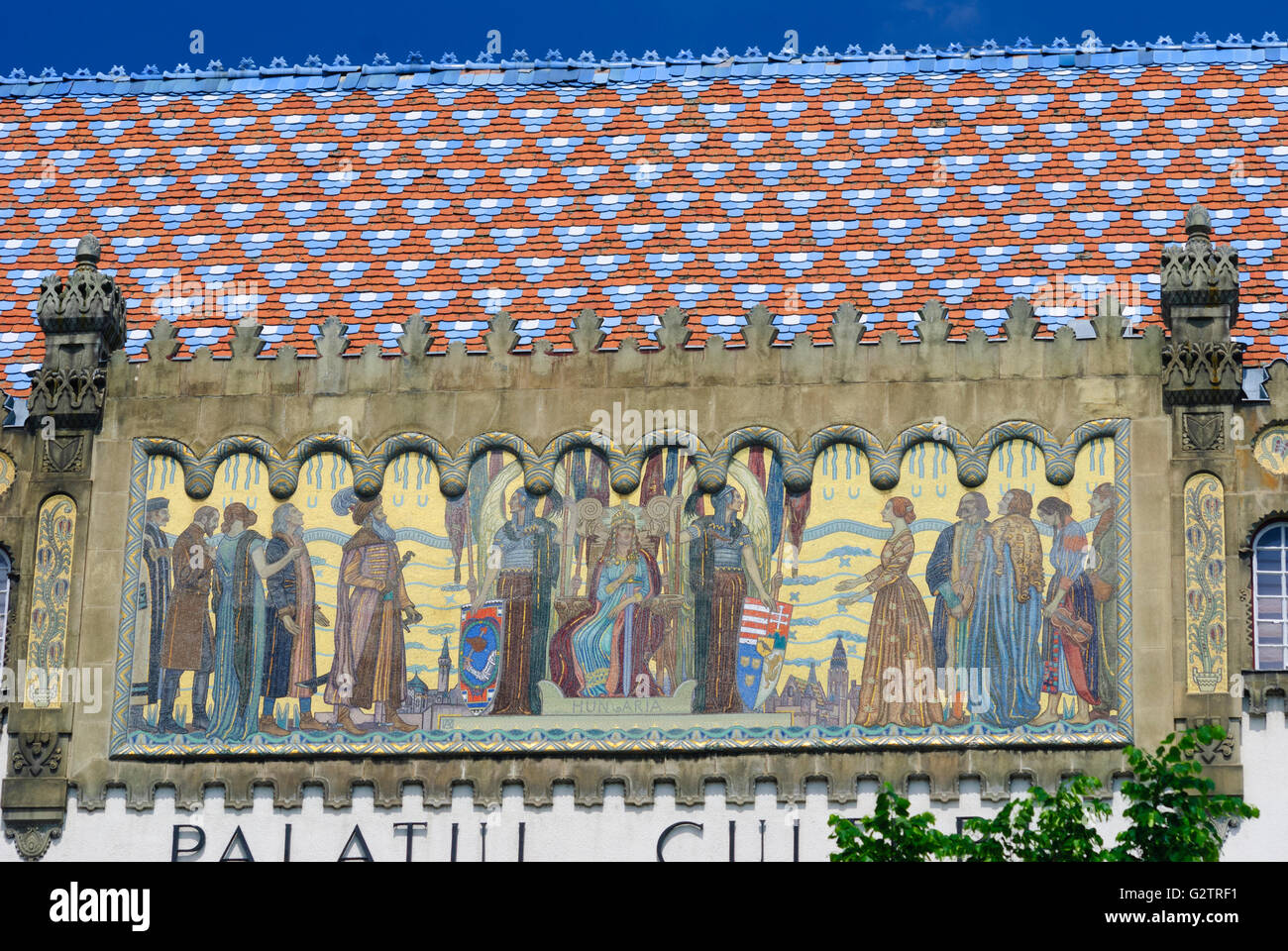 Palazzo della Cultura ; mosaico- facciata, Romania, Transilvania, Transilvania, Siebenbürgen (Transsilvanien) , Targu Mures (Neumarkt un Foto Stock