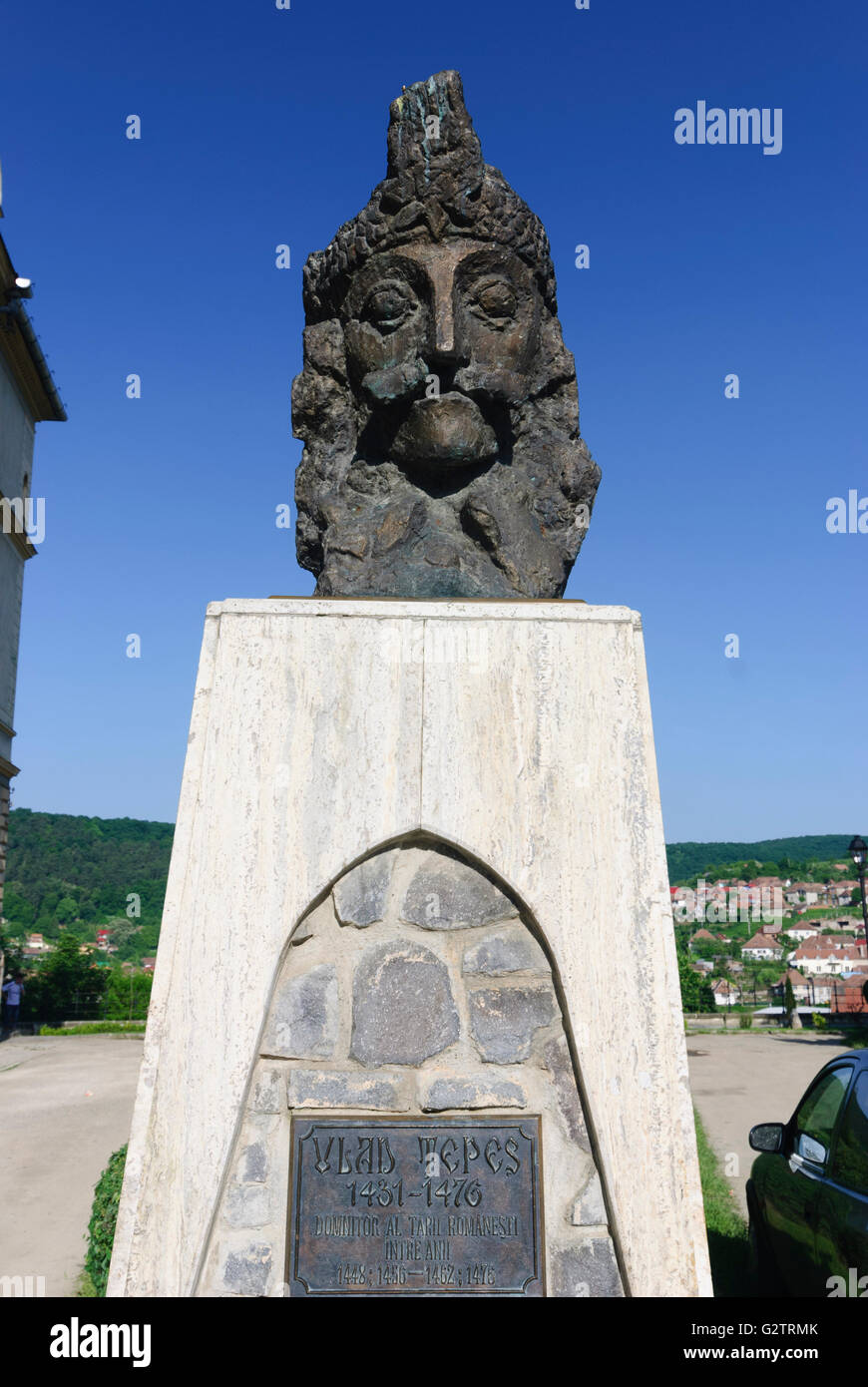 Statua di Vlad III . Dracula ( Vlad Tepes ), Romania, Transilvania, Transilvania, Siebenbürgen (Transsilvanien) , Sighisoara Foto Stock