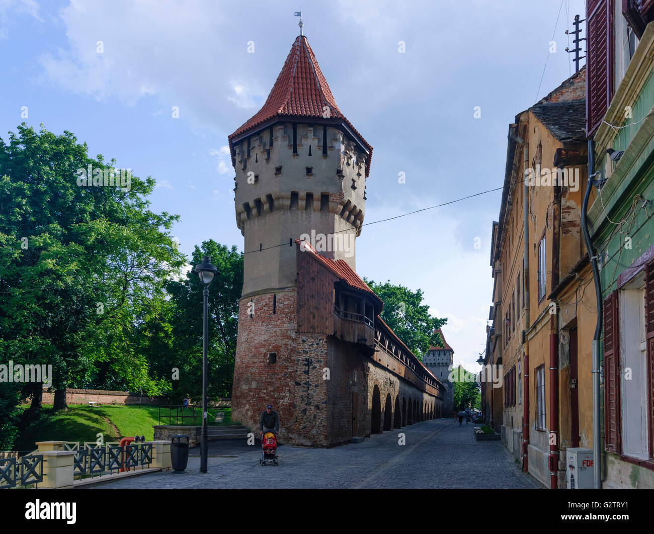 Falegname Torre dei bastioni, Romania, Transilvania, Transilvania, Siebenbürgen (Transsilvanien) , Sibiu (Hermannstadt) Foto Stock