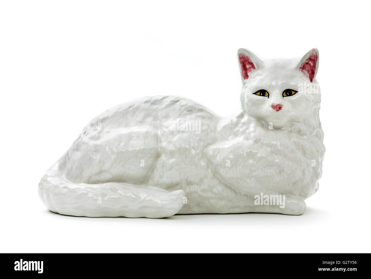 Bianco di ceramica dipinte a mano ornamento cat Foto Stock