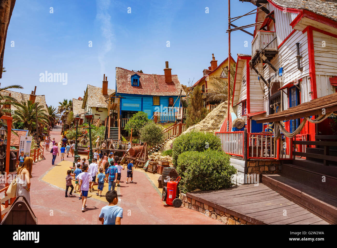 Il famoso villaggio di Popeye in Malta Foto Stock