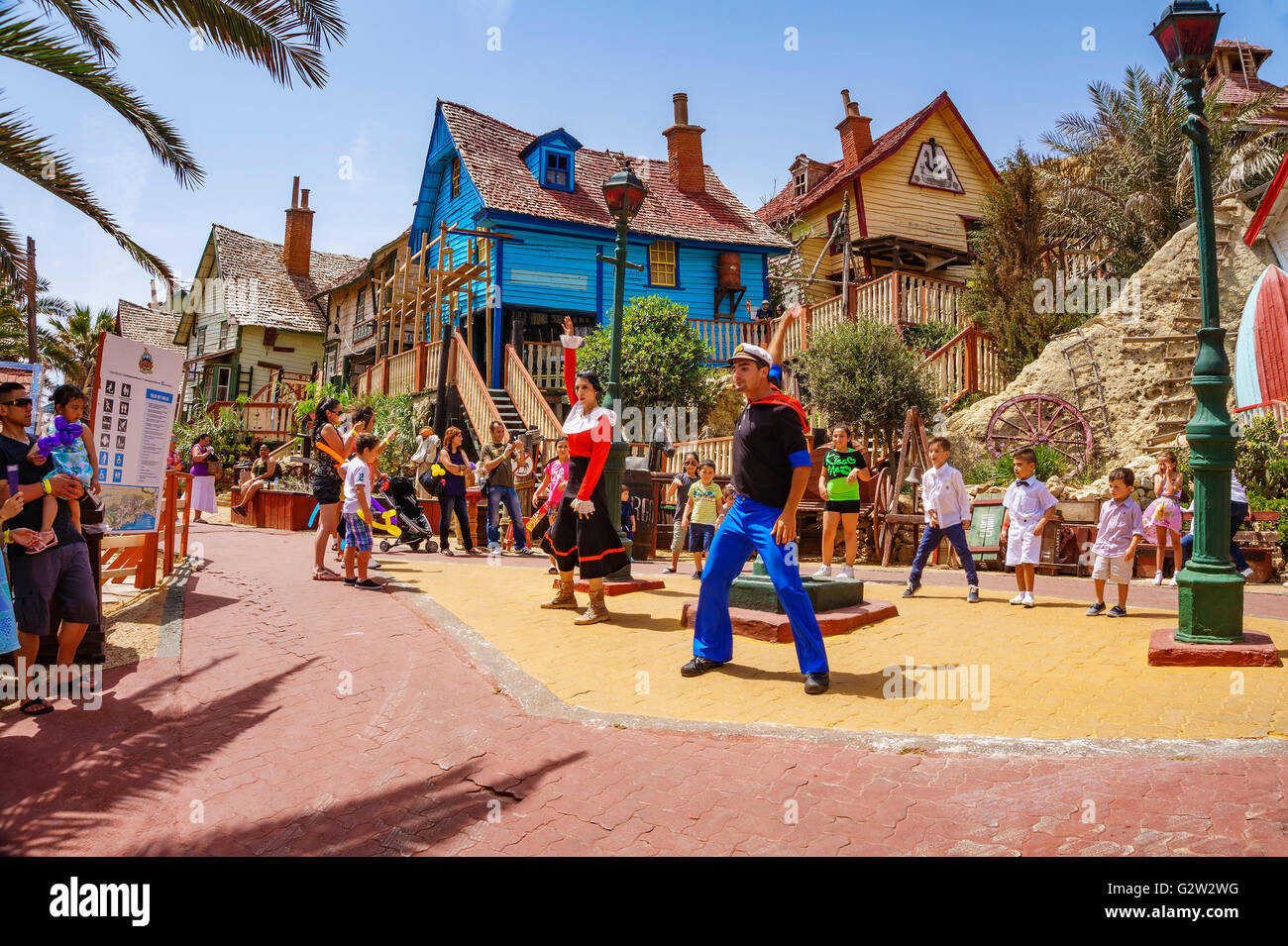 Il famoso villaggio di Popeye in Malta Foto Stock