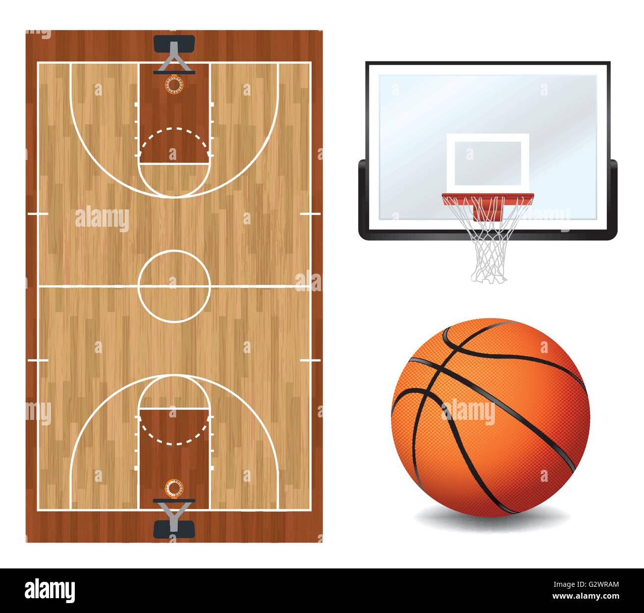Un campo da pallacanestro, campo da basket e tavola spinale e hoop illustrazione. EPS vettoriali 10 disponibili. EPS contiene i lucidi e gr Illustrazione Vettoriale