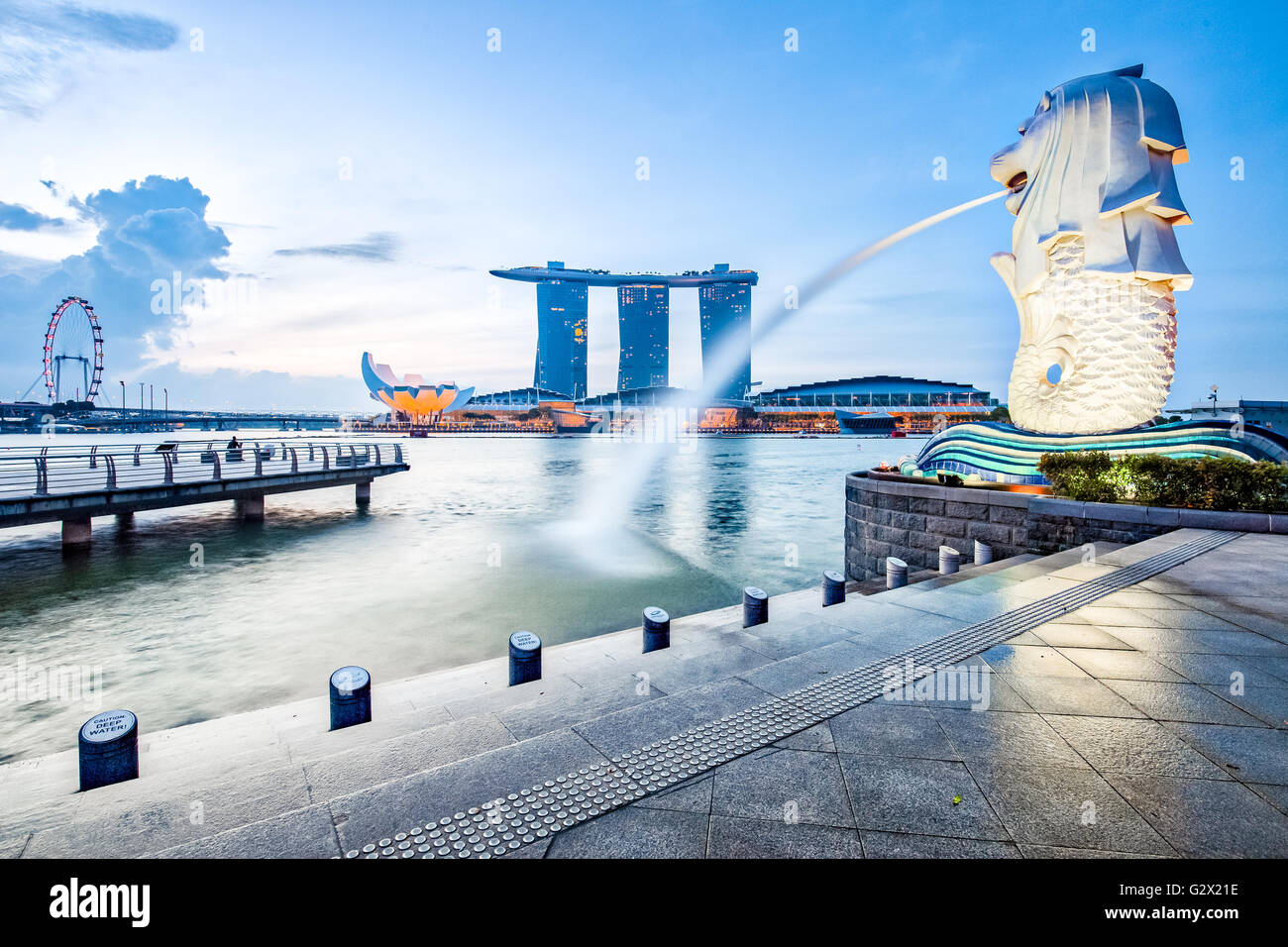 Singapore landmark skyline con sunrise. Foto Stock