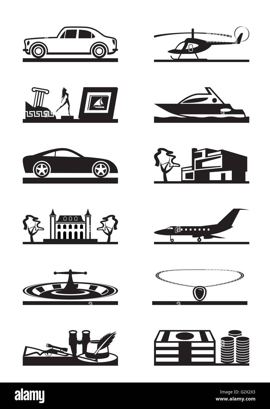 Beni di lusso veicoli e proprietà - illustrazione vettoriale Illustrazione Vettoriale
