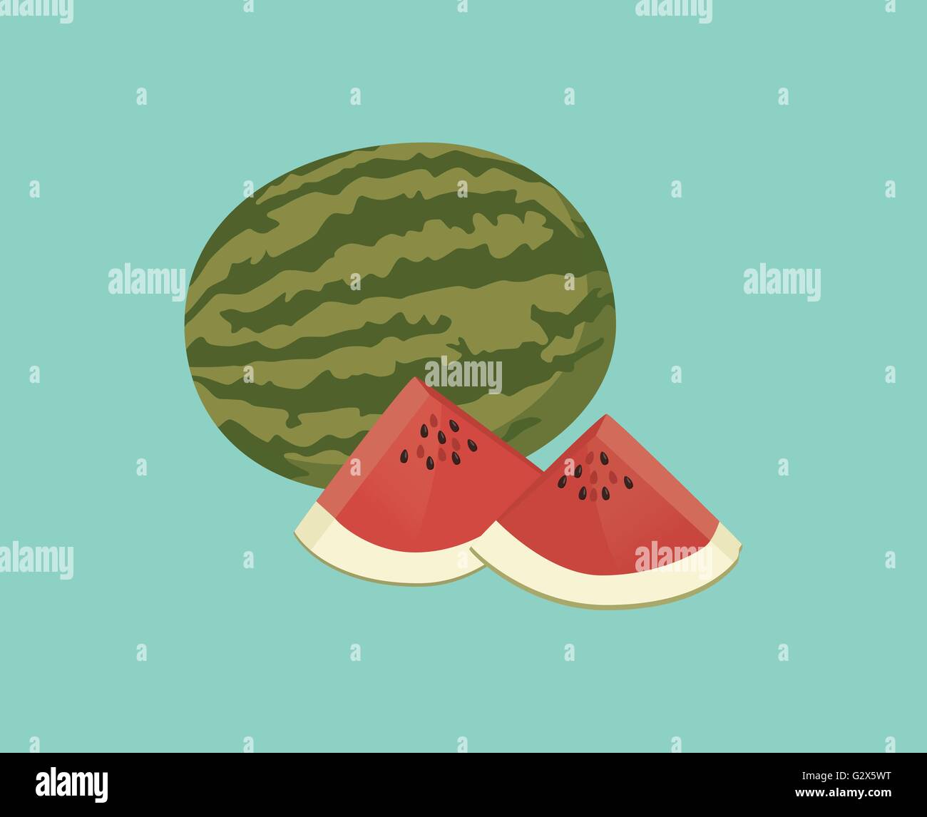 Water melon singolo isolato con sfondo blu vettore grafico Illustrazione Vettoriale