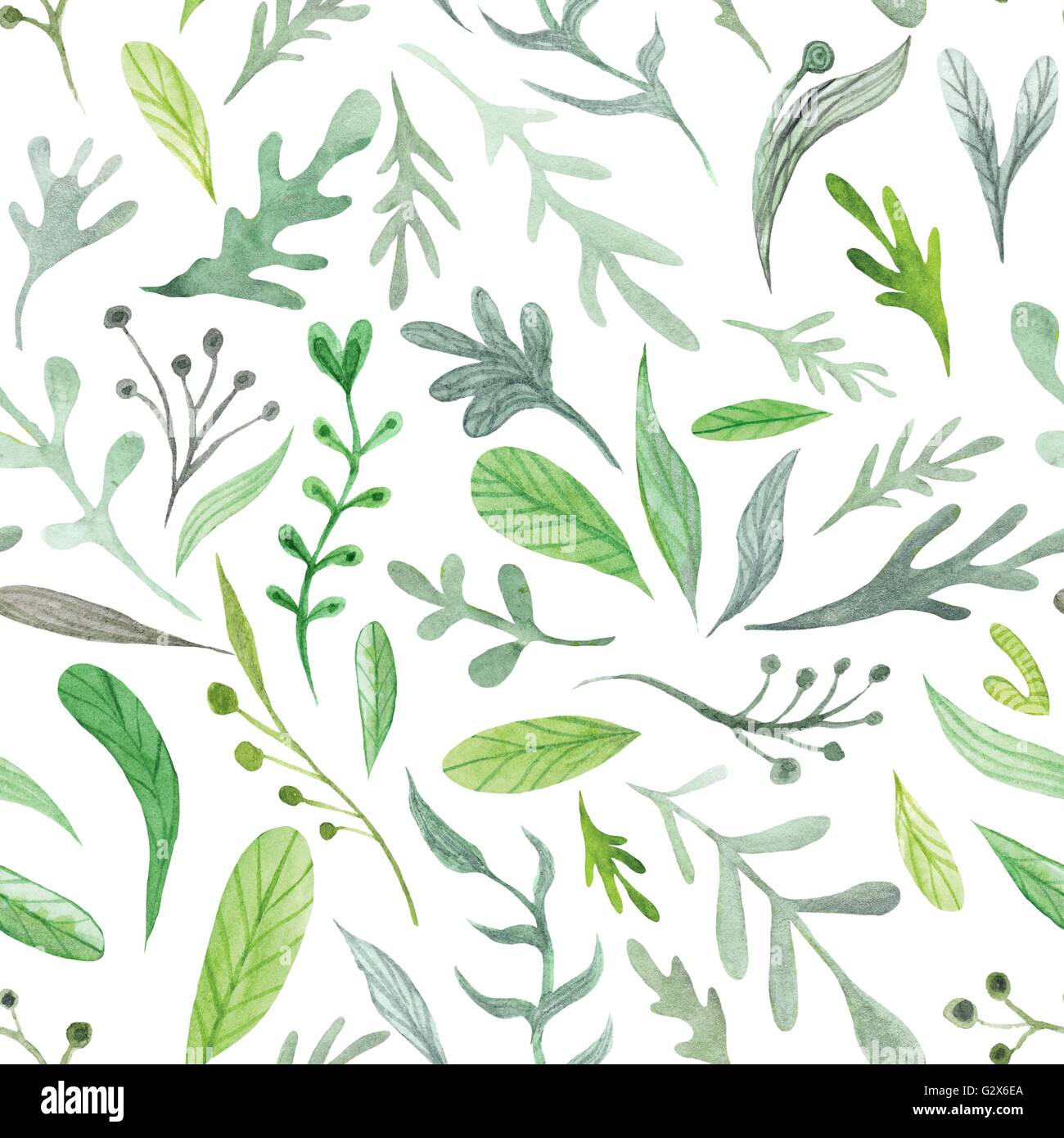 Estate Seamless texture con foglie verdi isolati su sfondo bianco per i tessili e il design della carta Foto Stock
