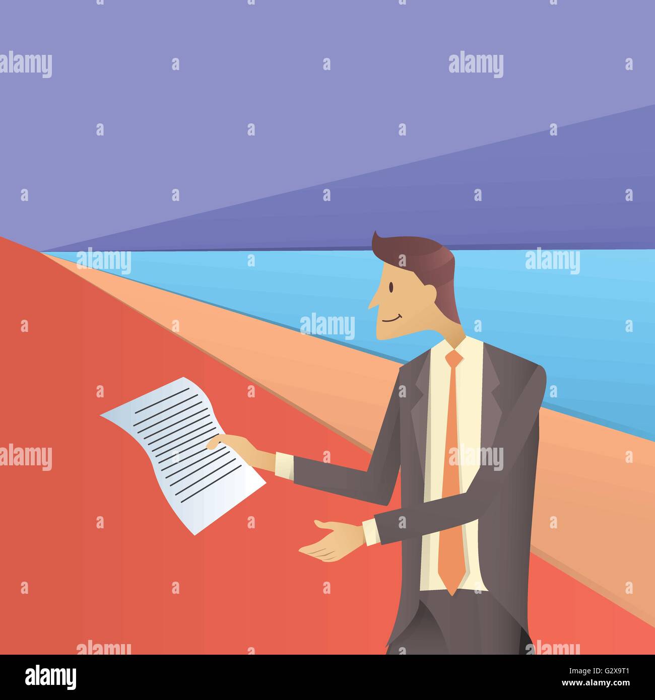 Business man tenere i documenti su carta, iscriviti, Contratto concetto Flat Illustrazione Vettoriale