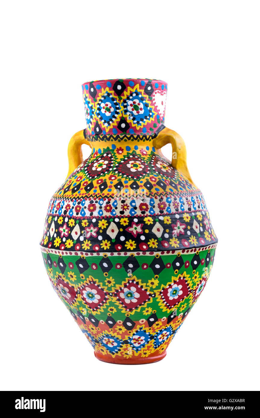 Un egiziano colorato decorato vaso in ceramica (in arabo: Kolla) fatti di argilla, una delle più antiche abitudini degli antichi egizi Foto Stock