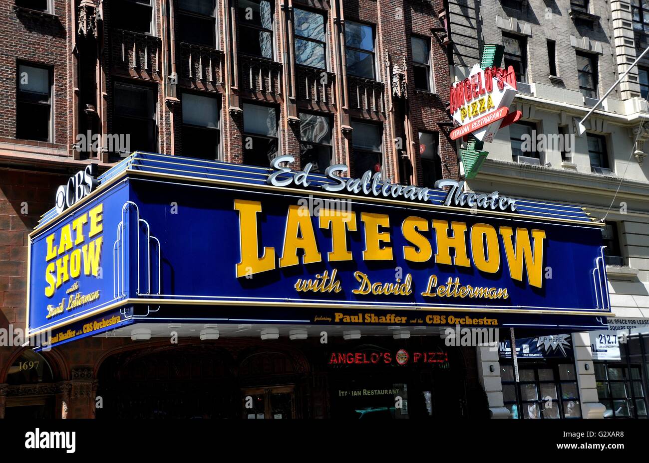 New York City Marquee del Ed Sullivan Theater home all'ex Late Night with David Letterman Show Foto Stock