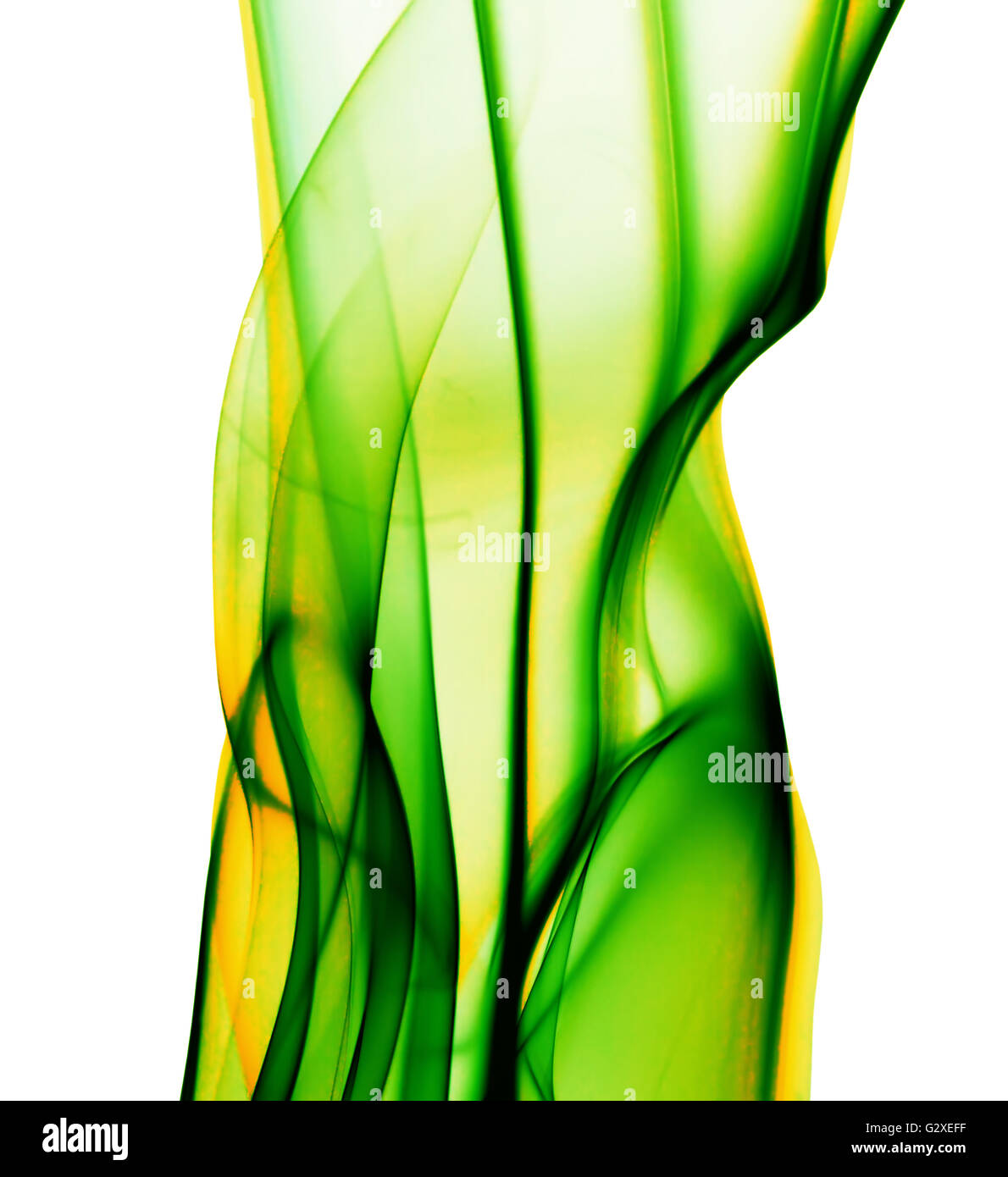 Verde e giallo le linee di fumo sullo sfondo bianco. Foto Stock