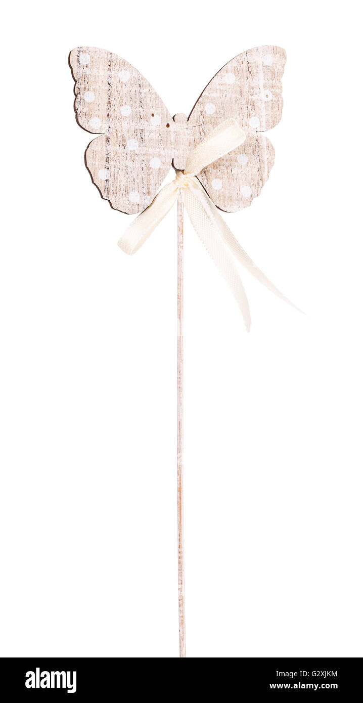 Farfalla in legno silhouette isolati su sfondo bianco Foto Stock