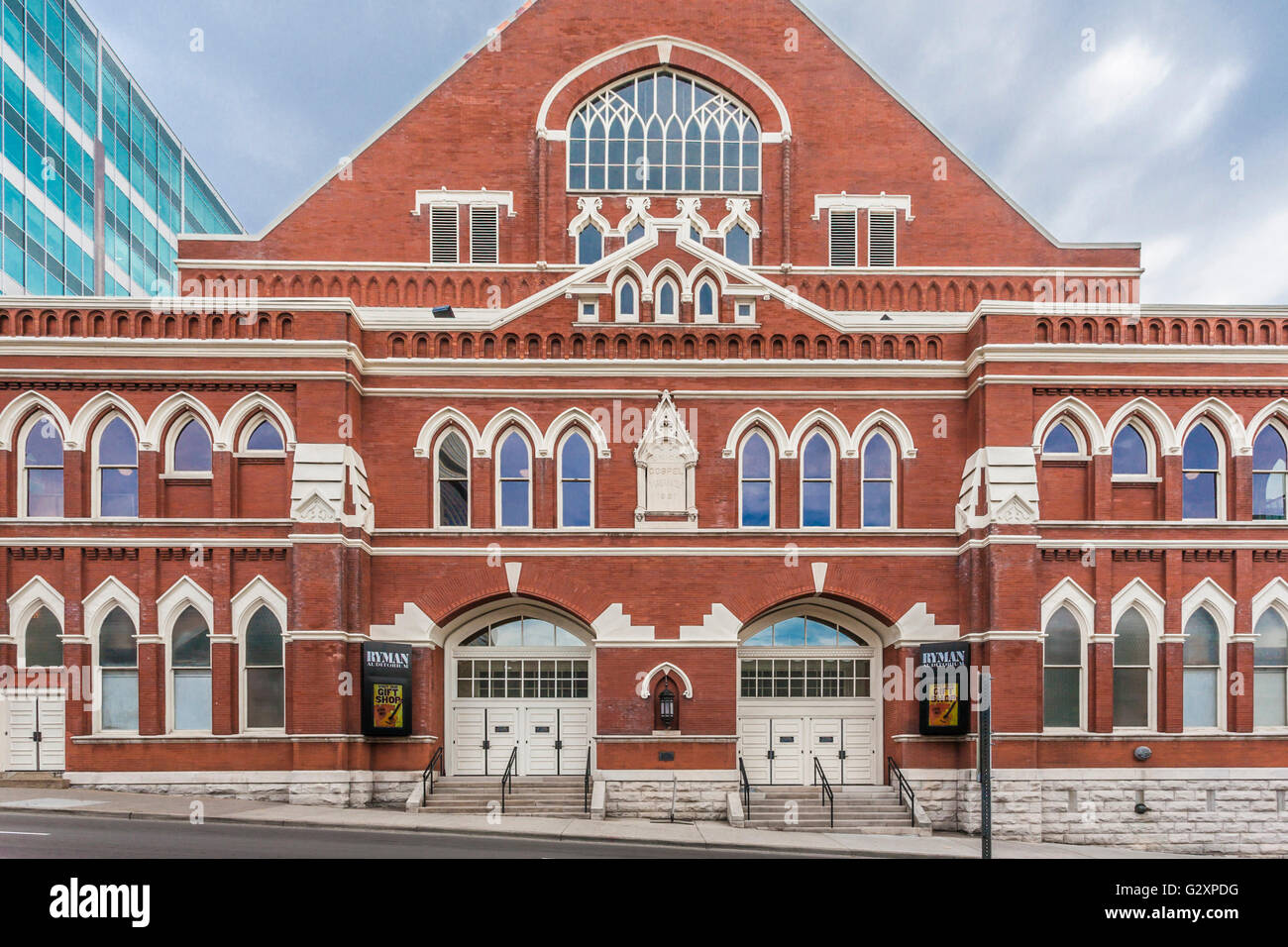 Facciata anteriore dello storico Ryman Auditorium di Nashville, Tennessee Foto Stock