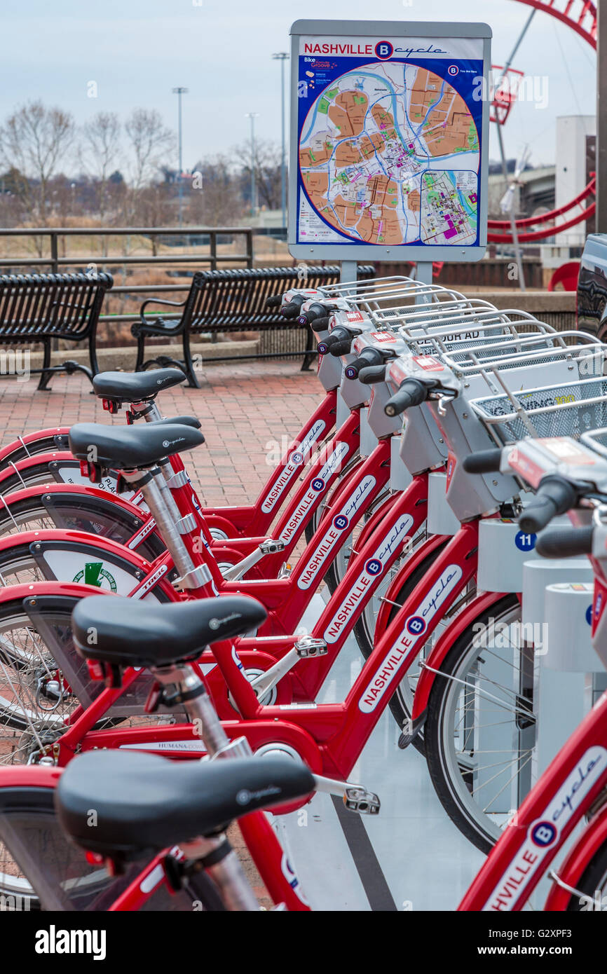 Noleggio biciclette in rack a Nashville ciclo B la stazione di noleggio nel centro cittadino di Nashville Tennessee Foto Stock