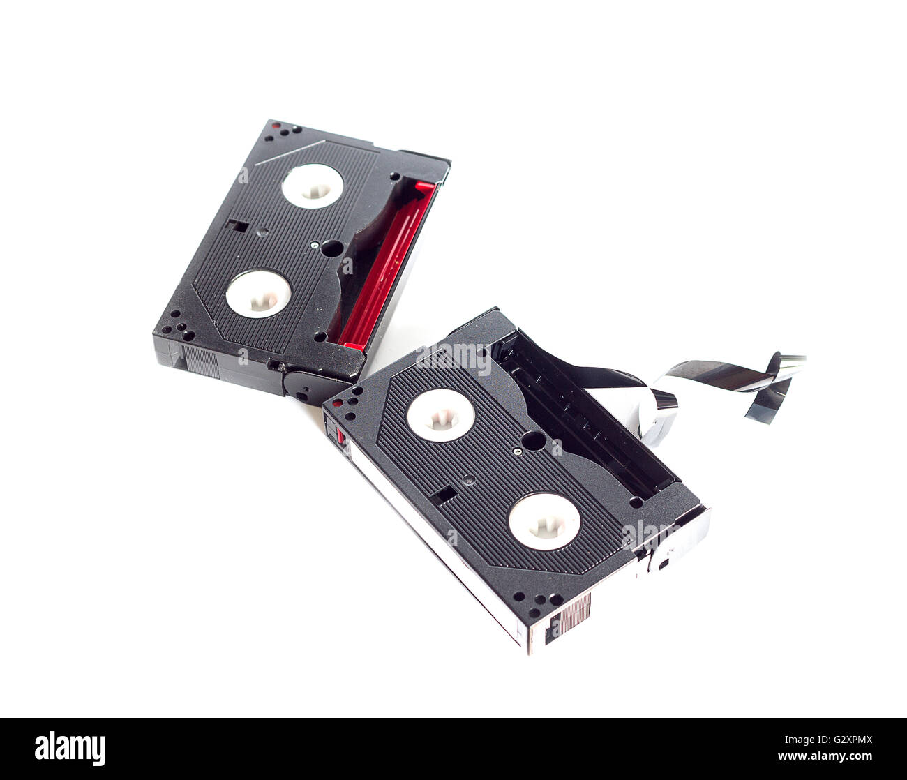 Mini DV tape. Cassetta a nastro su sfondo bianco Foto Stock