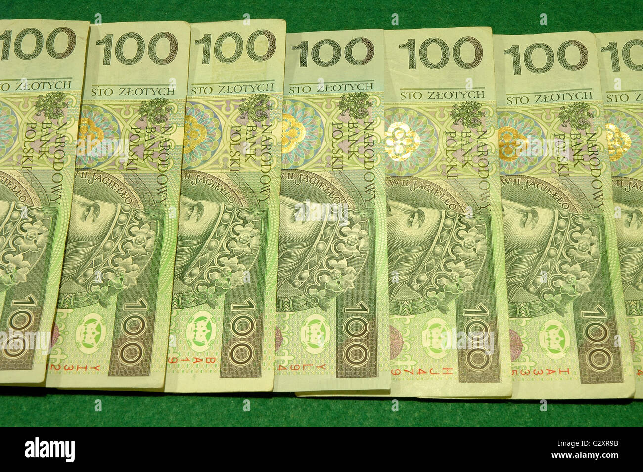 Denaro - Fila di banconote - valuta polacca 100 zloty banconote Foto Stock