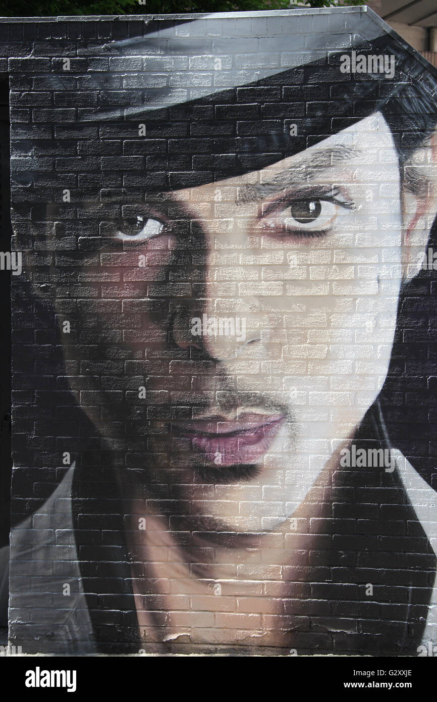 Arte di strada ritratto di Prince Rogers Nelson da Akse P19 nel quartiere settentrionale di Manchester Foto Stock