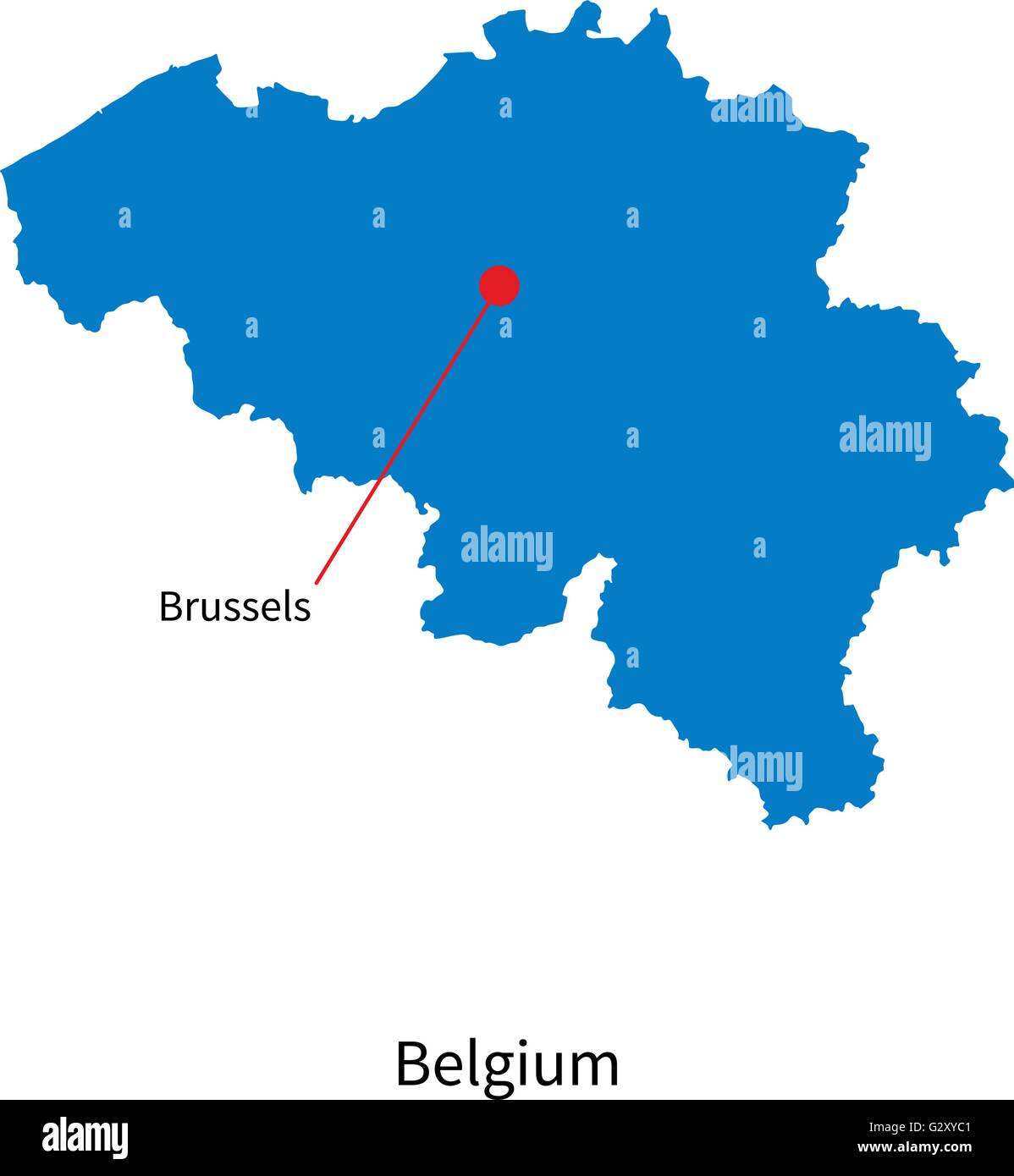 Vettore dettagliata mappa del Belgio e città capitale Bruxelles Illustrazione Vettoriale