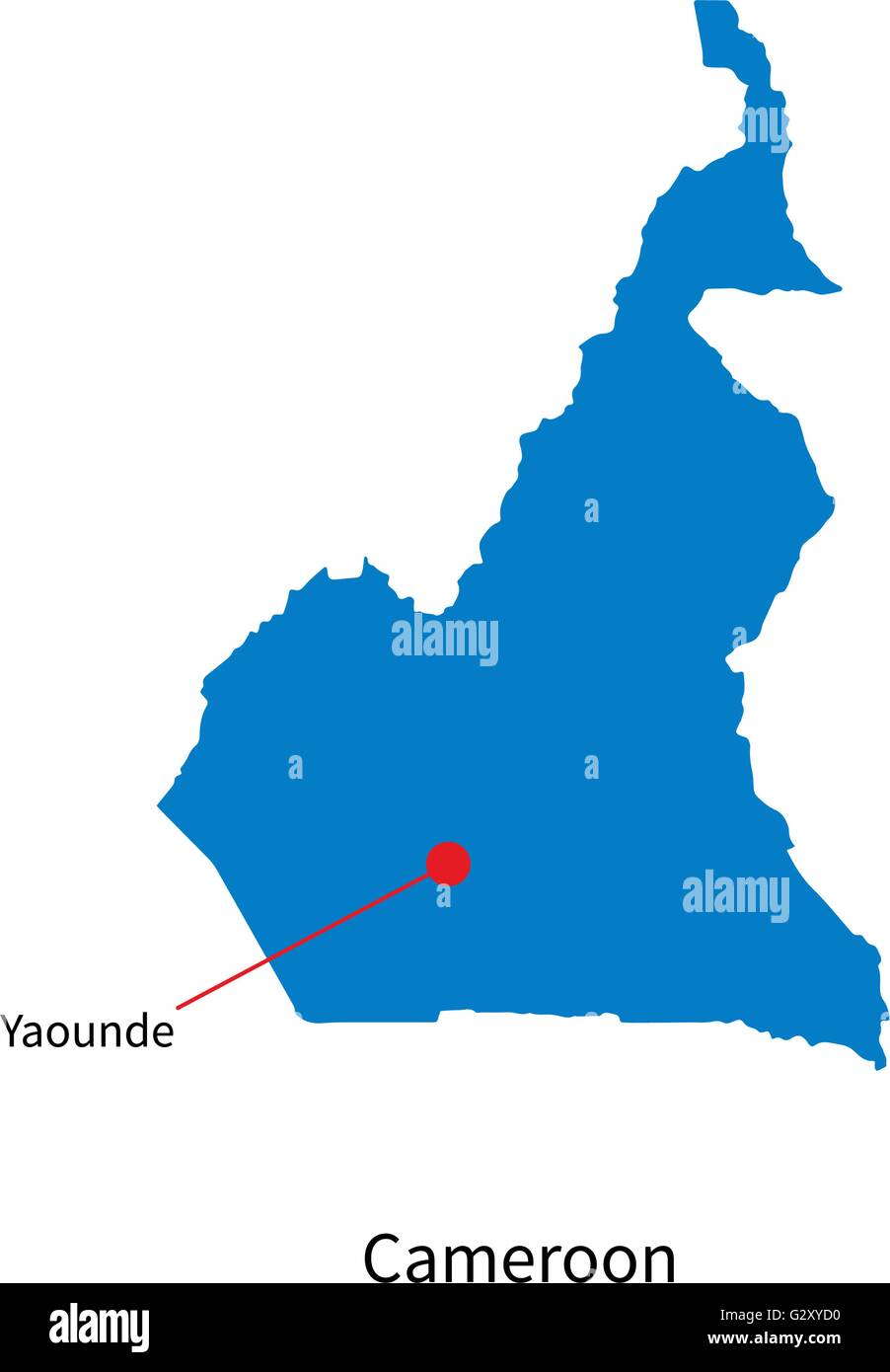 Dettaglio mappa vettoriale del Camerun e della città capitale Yaoundé Illustrazione Vettoriale