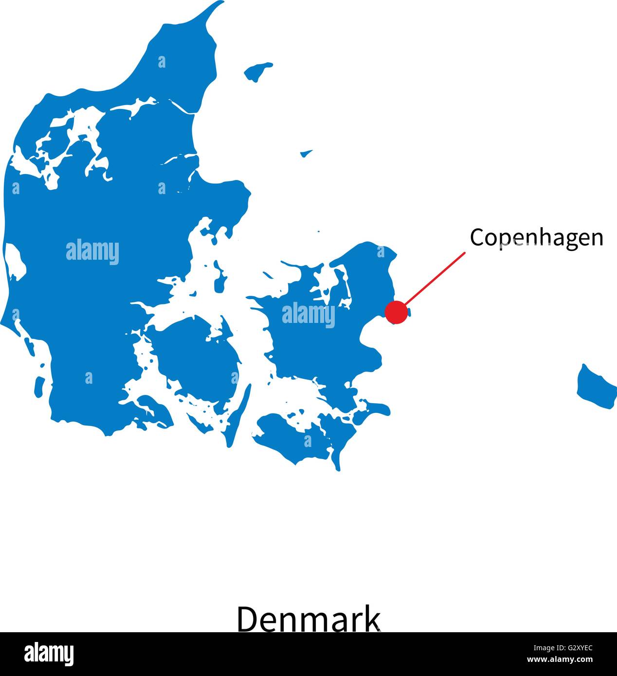 Dettaglio mappa vettoriale della Danimarca e la capitale Copenaghen Illustrazione Vettoriale