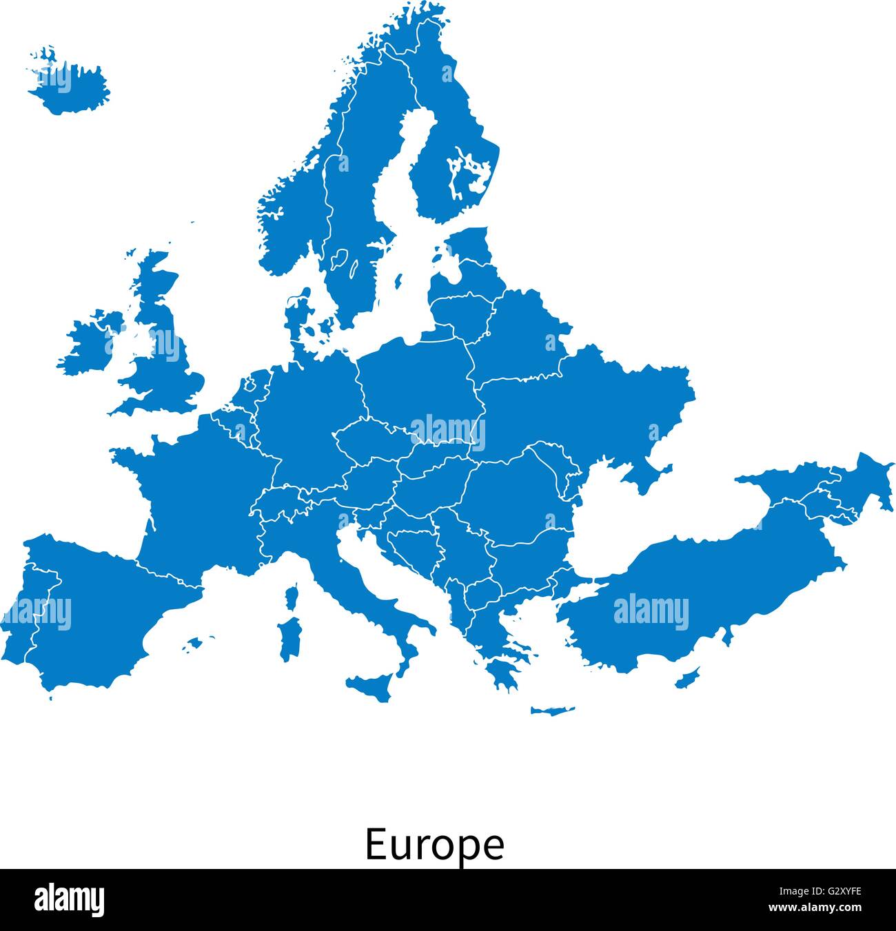 Vettore dettagliate Europa mappa politico con bordi Illustrazione Vettoriale