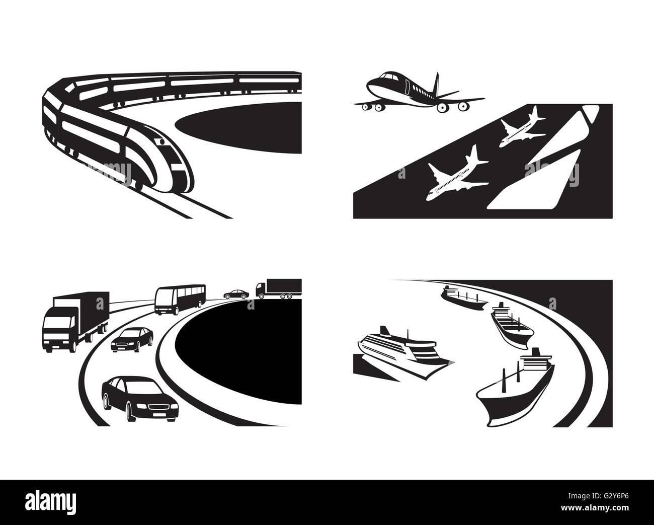 Diverse scene di trasporto - illustrazione vettoriale Illustrazione Vettoriale