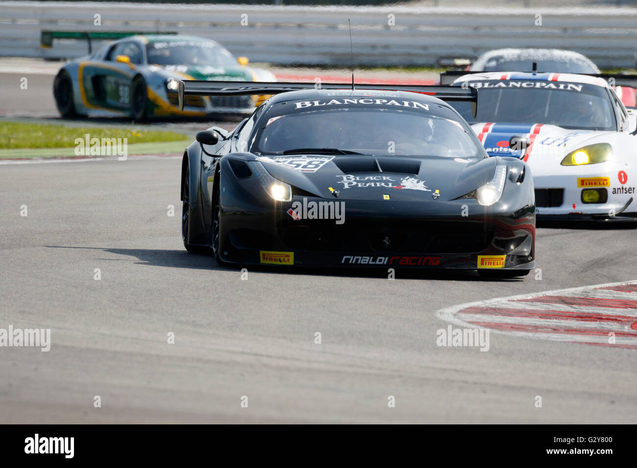 Misano Adriatico, Italia - 10 Aprile 2016: Ferrari 458 Italia GT3 di Rinaldi Racing Team, guidata da Christian gancio, Foto Stock