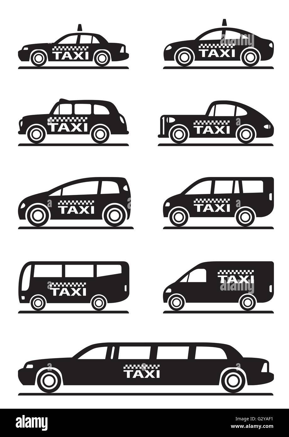 Diversi tipi di taxi auto - illustrazione vettoriale Illustrazione Vettoriale