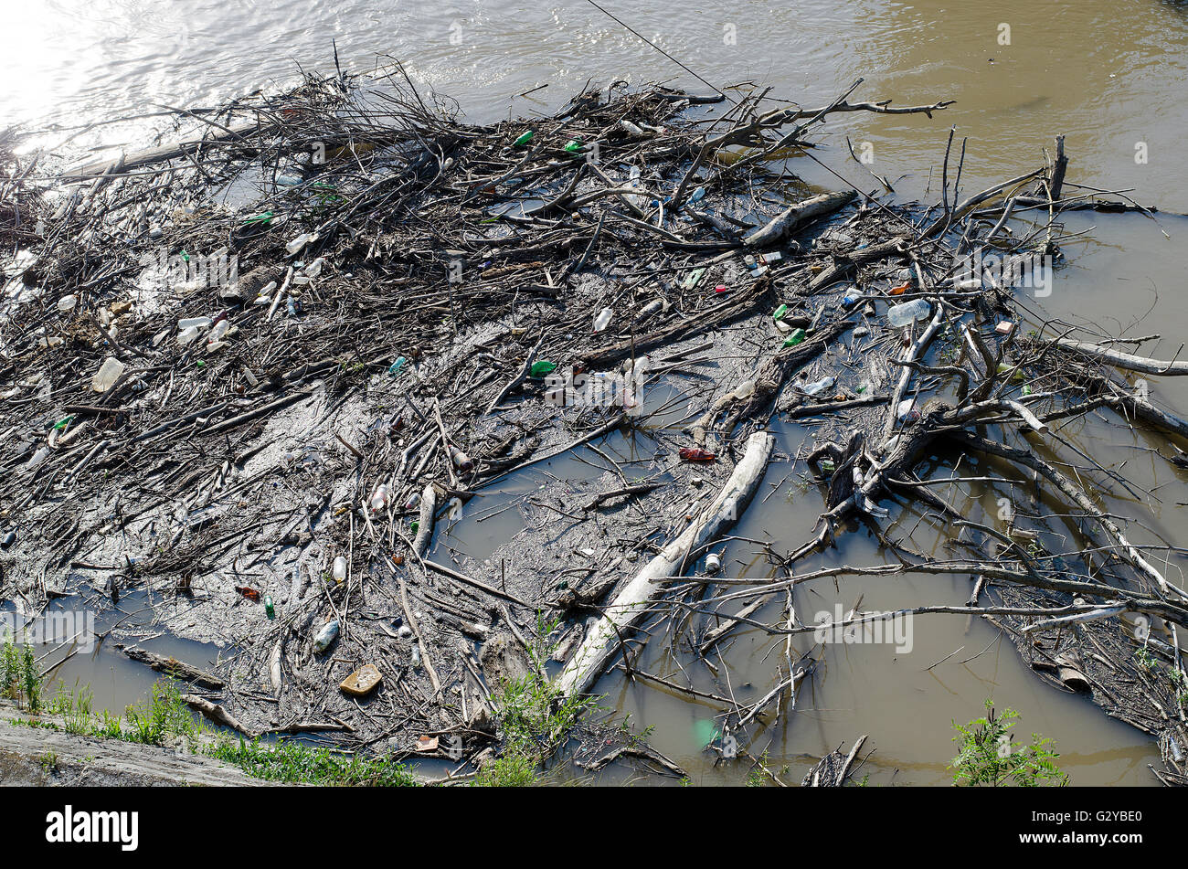 Inquinamento di acqua nel fiume perché non industriali trattare l' acqua Foto Stock
