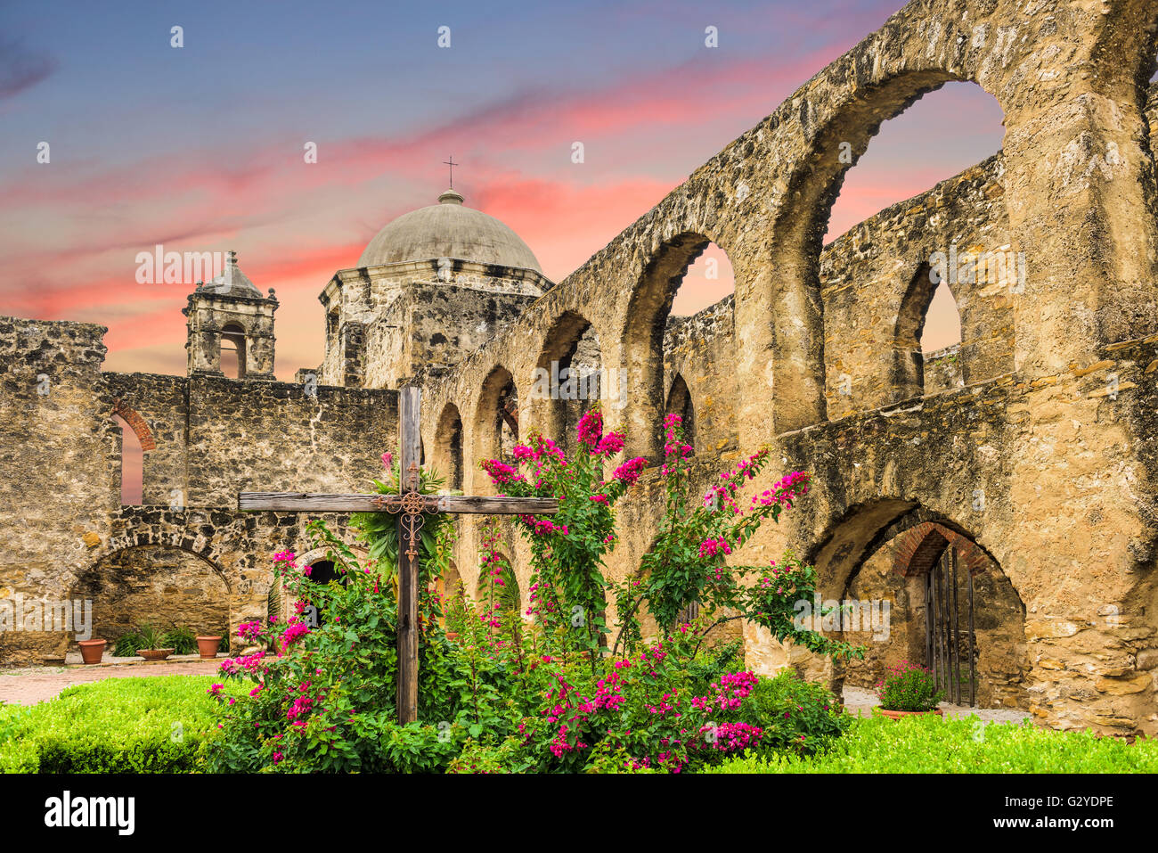 La missione di San Jose di San Antonio, Texas, Stati Uniti d'America. Foto Stock