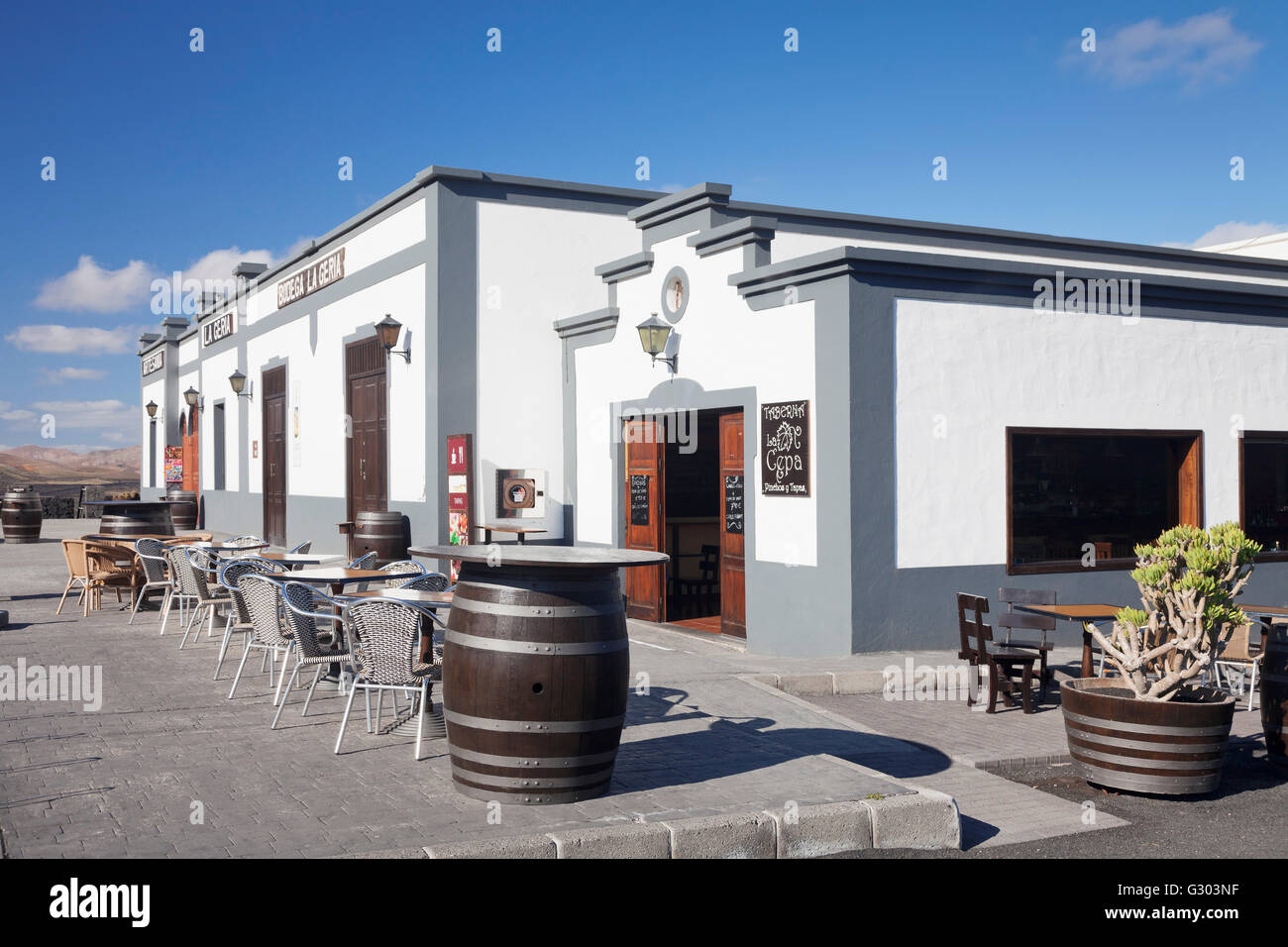 Bodega La Geria nella regione di vigneto La Geria, Lanzarote, Isole Canarie, Spagna Foto Stock