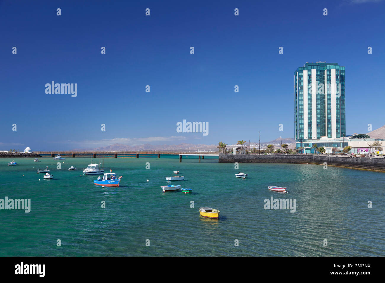 Barche da pesca, Gran Hotel, Arrecife, Lanzarote, Isole Canarie, Spagna Foto Stock